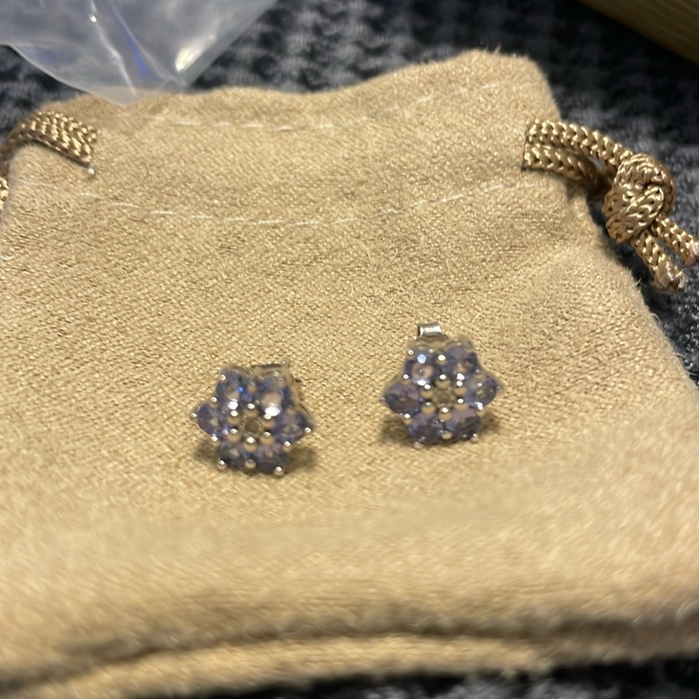 925 Sterling Silver 2ct TGW Tanzanite Flower Stud Earrings